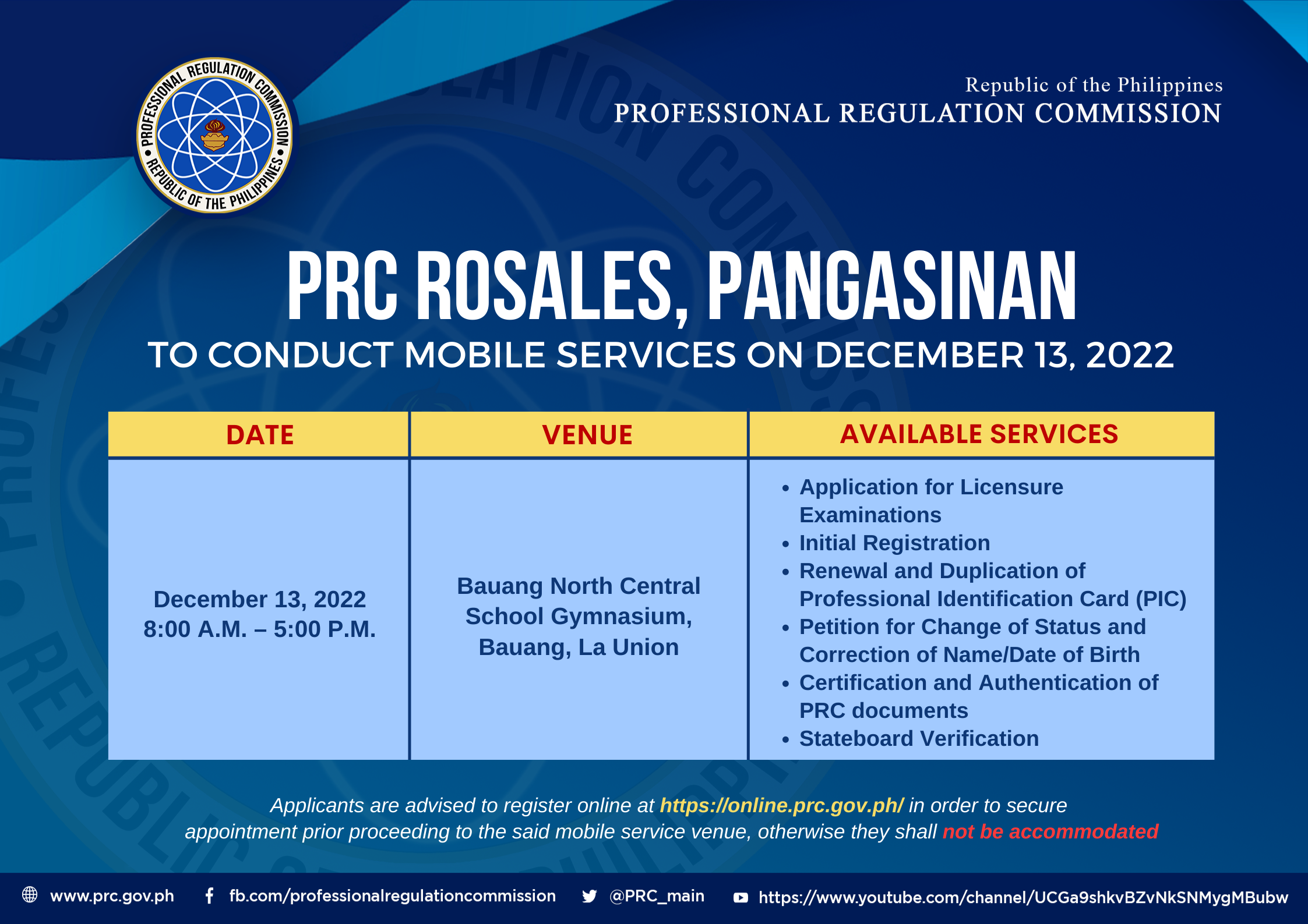 prc room assignment rosales pangasinan